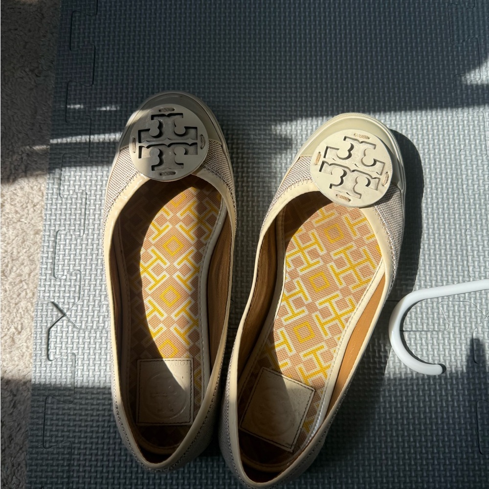 Tory Burch Cream Flats with Signature Medallion